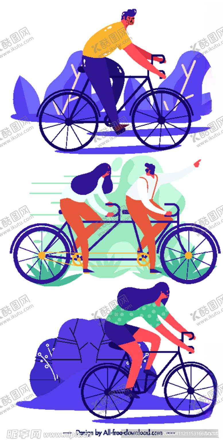 编号：28460510300314516699【酷图网】源文件下载-3组创意骑单车人物