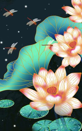 中国风背景工笔画古典书法展板