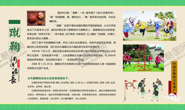 编号：13472909130259434968【酷图网】源文件下载-蹴鞠展板校园足球足球历史介绍