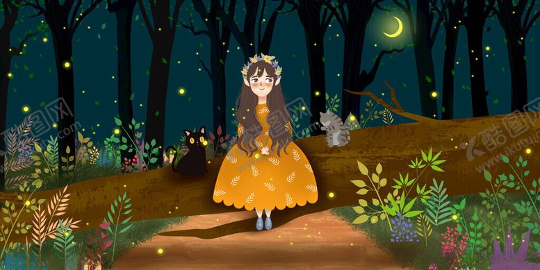 编号：46831411151822451647【酷图网】源文件下载-森林中穿黄裙的梦幻女孩