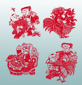 传统剪纸人物与动物图案