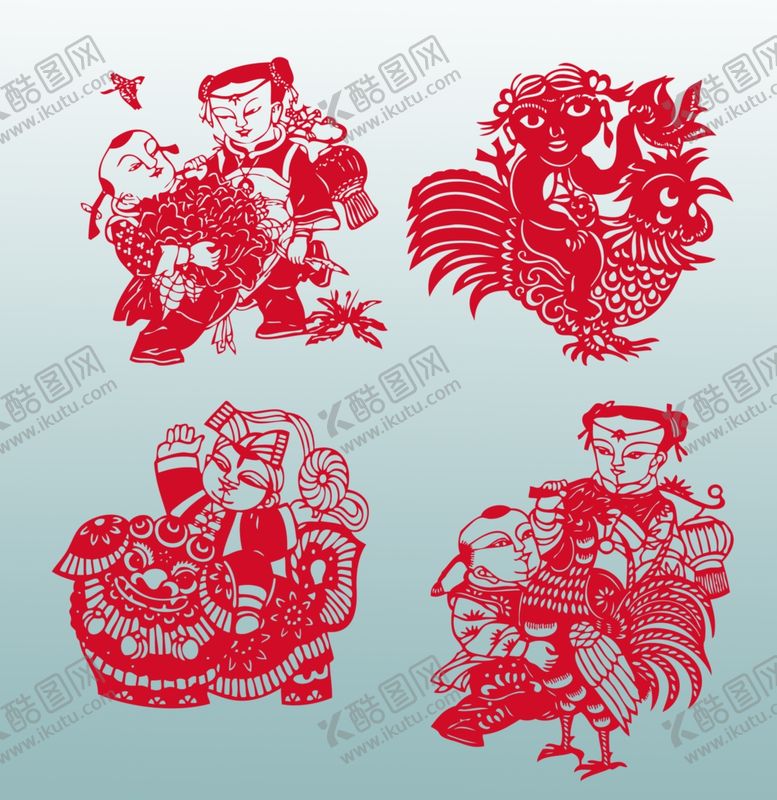 编号：61584111020240098900【酷图网】源文件下载-传统剪纸人物与动物图案