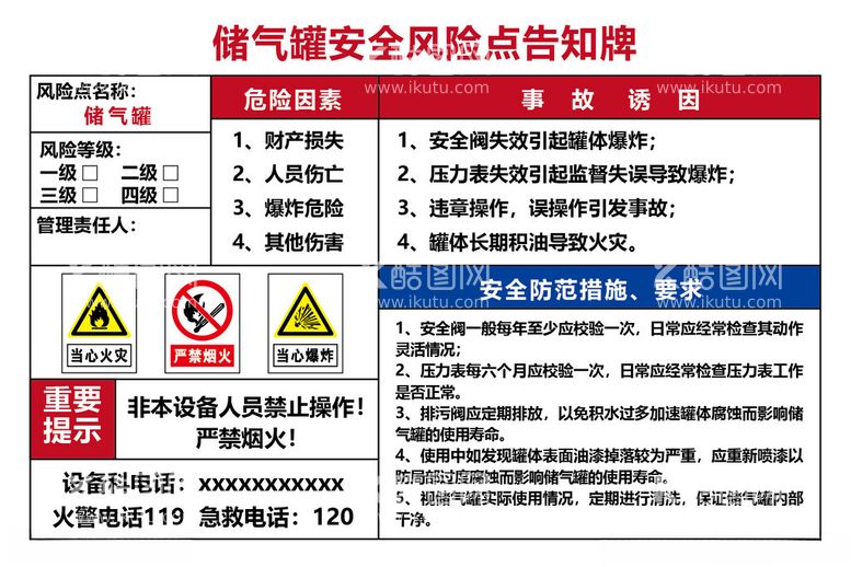 编号：94566812122203211917【酷图网】源文件下载-储气罐安全风险点告知牌