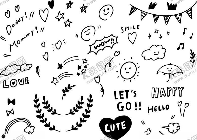 编号：42917411172259308635【酷图网】源文件下载-手绘可爱涂鸦元素集合
