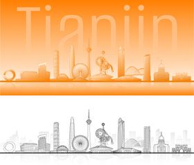 天津地标建筑线条矢量抽象插画图