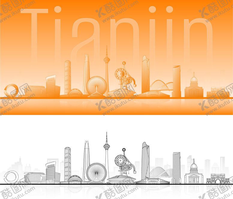 编号：36830603241647253344【酷图网】源文件下载-天津地标建筑线条矢量抽象插画图