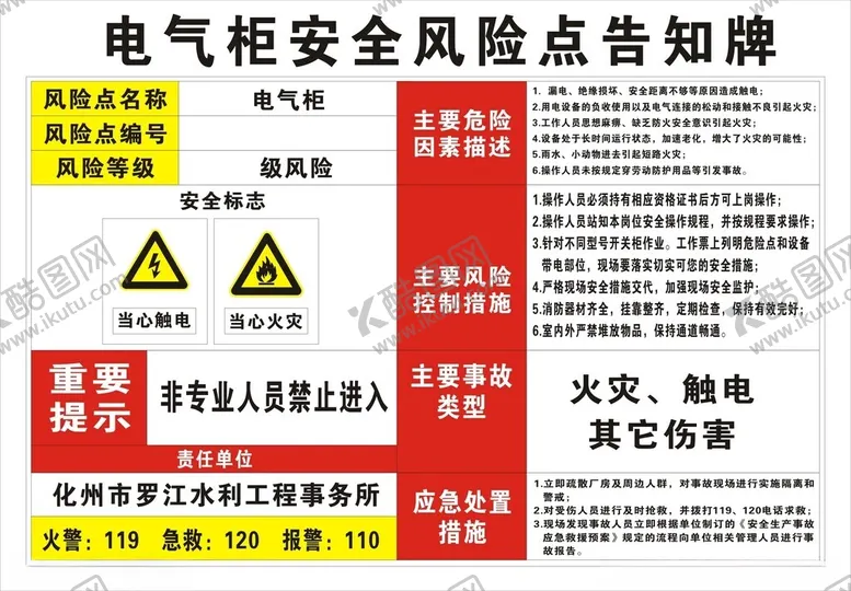 编号：39333601210818131316【酷图网】源文件下载-电气柜安全风险点告知牌