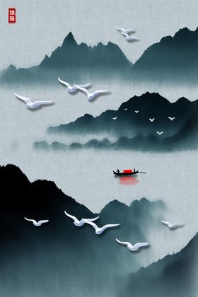 水墨线条水彩玄关装饰画