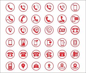 红色圆形电话相关图标集
