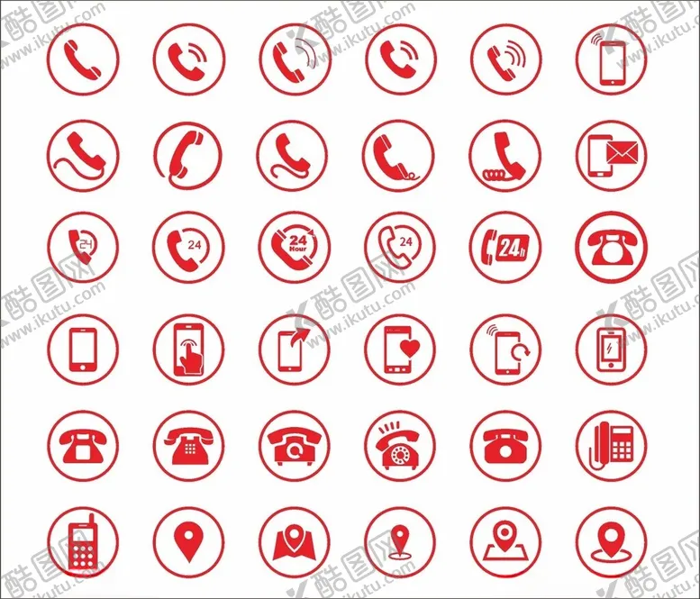 编号：47067804201232303704【酷图网】源文件下载-红色圆形电话相关图标集
