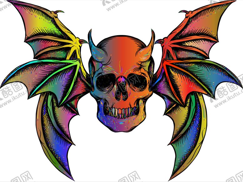 编号：78341009091035038774【酷图网】源文件下载-彩色骷髅带羽翼图案