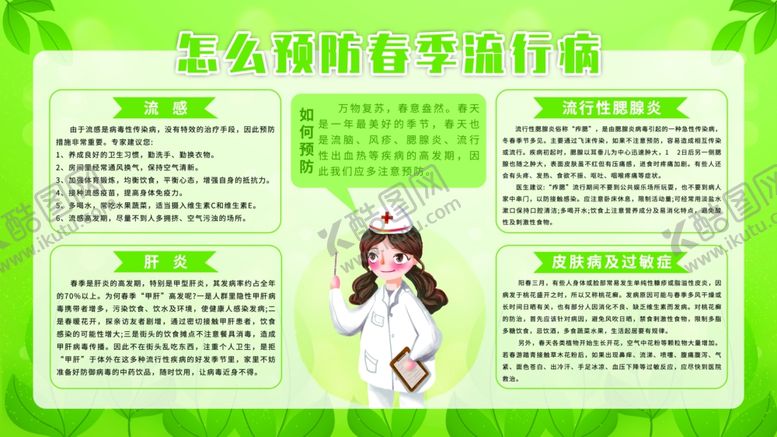 预防春季流行病禁烟健康教育专栏卫生展板