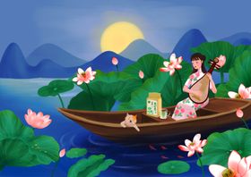女性养生插画之冬瓜荷叶茶