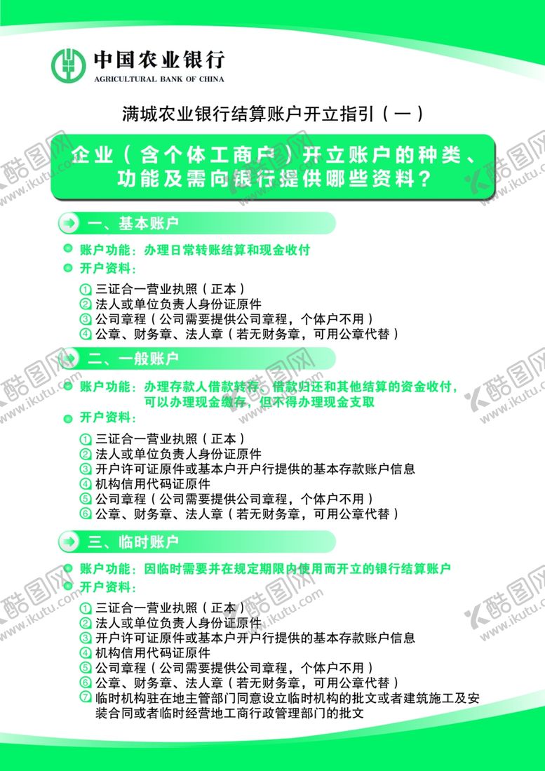 编号：34376210232345241701【酷图网】源文件下载-农业银行结算账户开立指引