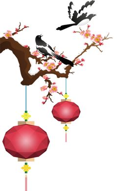 中国风灯笼梅花元素PNG喜庆新春式