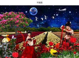 郁金香花海夜景psd源文件图片