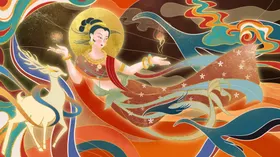 敦煌飞天彩带图腾九色鹿