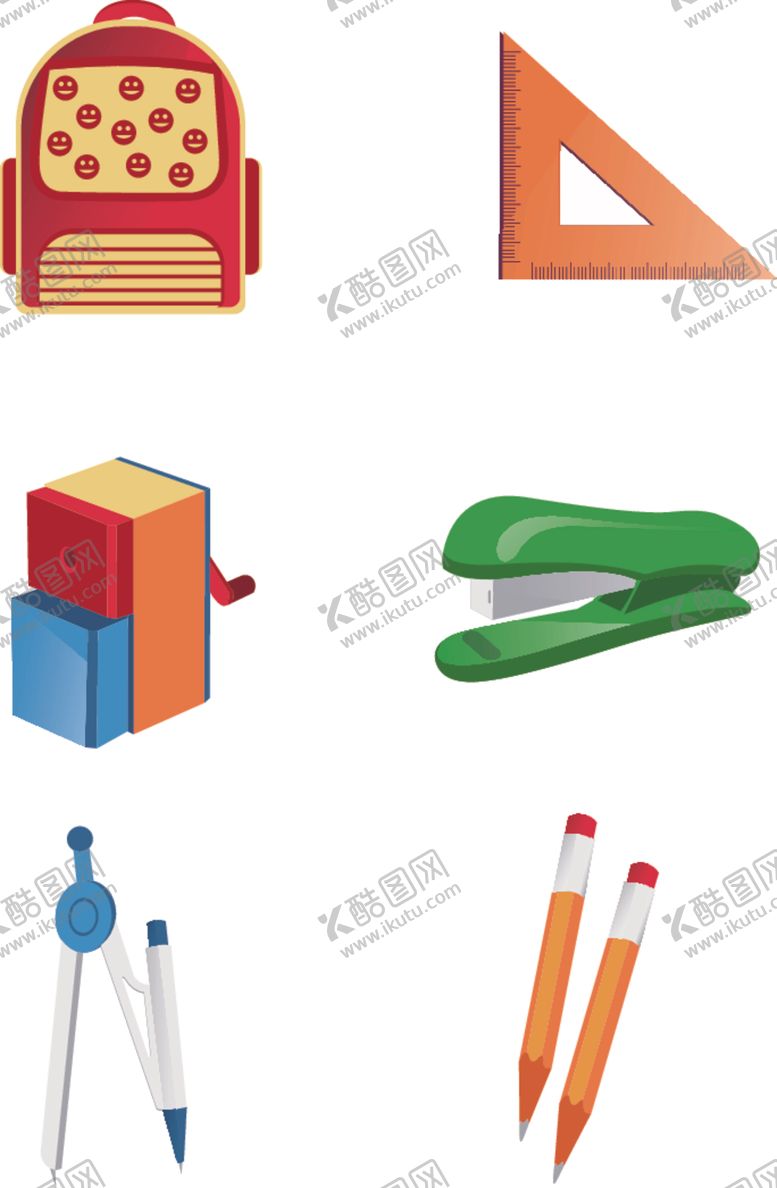 编号：82489507030917181928【酷图网】源文件下载-矢量卡通开学季文具元素
