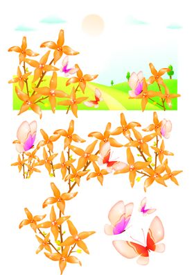 花素材桔梗粉玫瑰装饰边纹