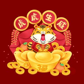 卡通虎素材新年快乐年吉祥摇钱树喜庆