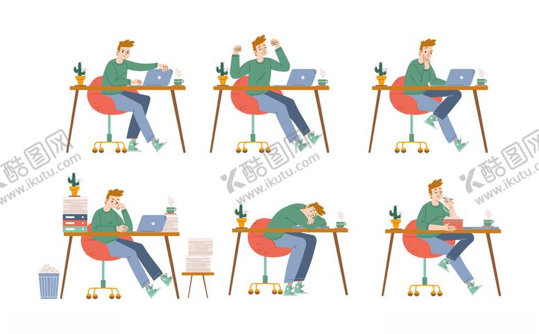 编号：21593811141924086492【酷图网】源文件下载-上班族工作状态变化图