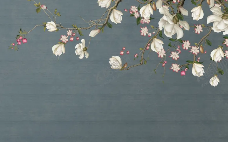 编号：52734406301422119895【酷图网】源文件下载-花鸟画玉兰背景墙