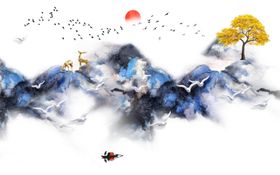 亲捉式线条 山水背景墙