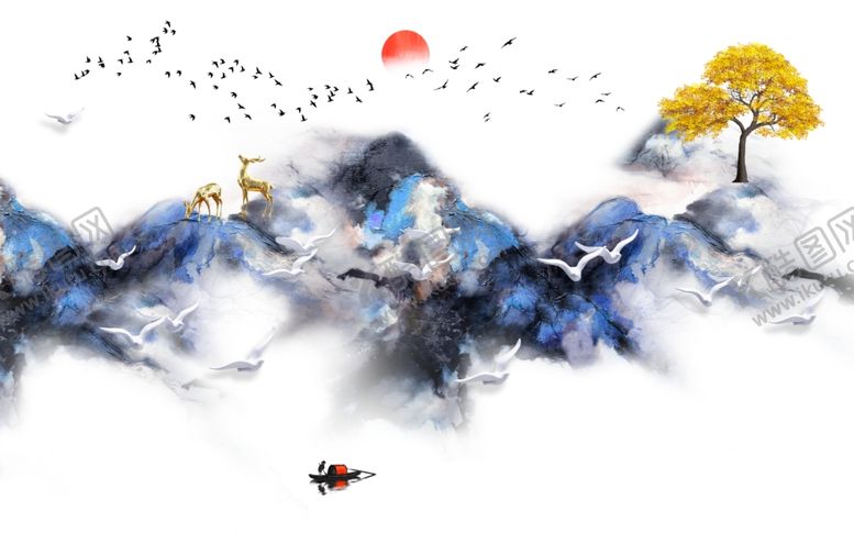 编号：31434406291133432387【酷图网】源文件下载-轻奢线条山水背景墙
