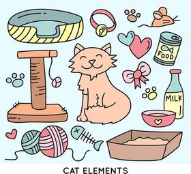 可爱猫咪与宠物用品矢量素材