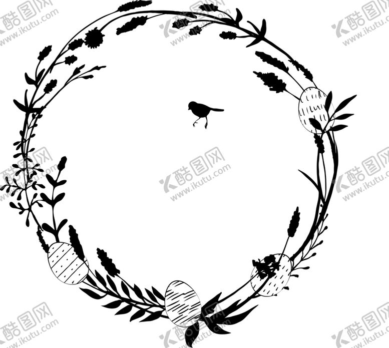 编号：60360709291300368944【酷图网】源文件下载-黑白植物花环