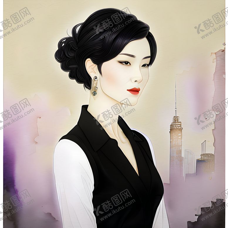 编号：19222202010511325928【酷图网】源文件下载-现代水彩美女