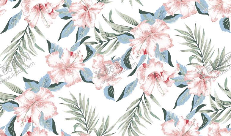 编号：30222709261144123716【酷图网】源文件下载-粉色花卉绿叶无缝图案