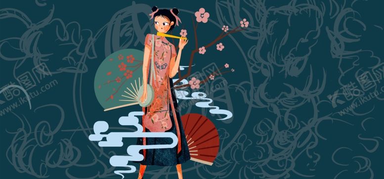 编号：22991409130015115358【酷图网】源文件下载-中国风国潮背景插画