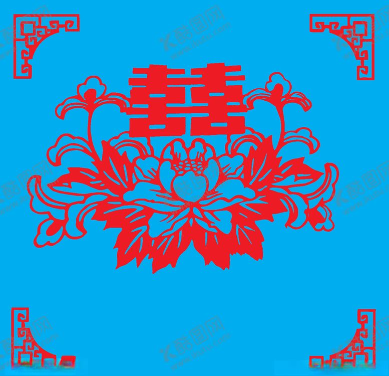 编号：93872710182236367099【酷图网】源文件下载-牡丹双喜剪纸
