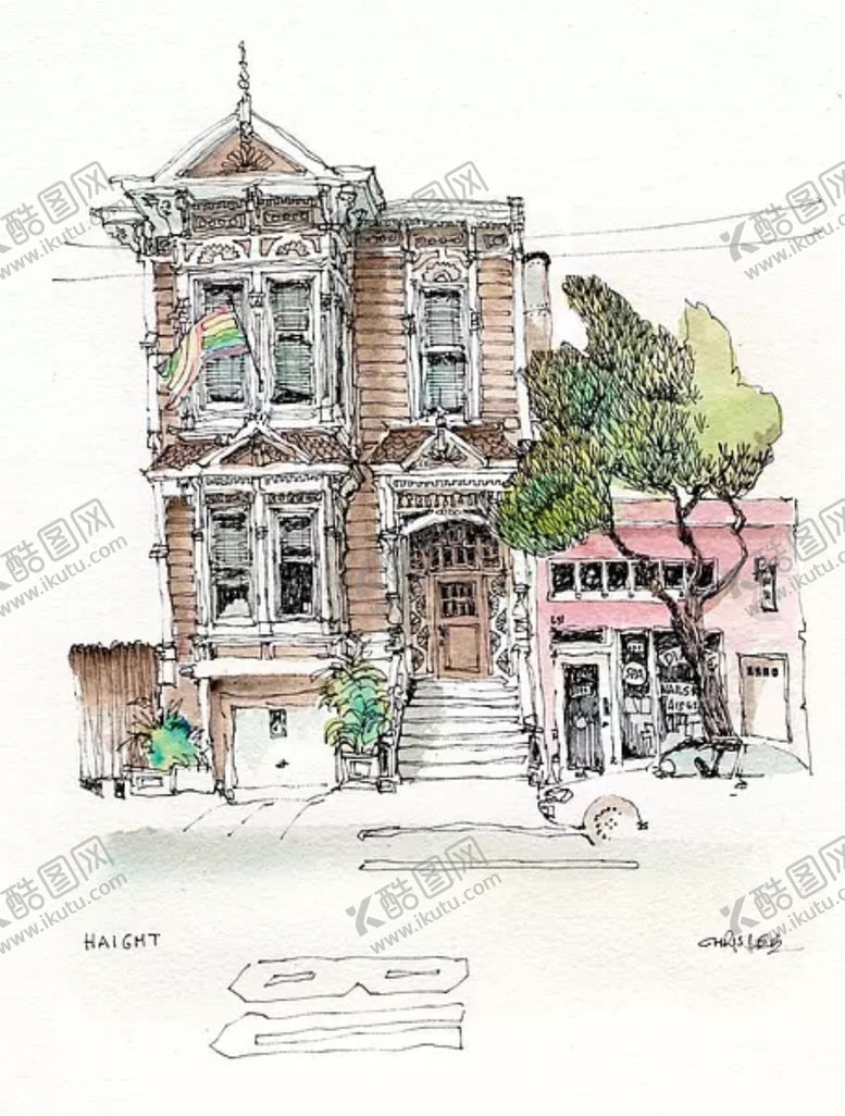 编号：58706610040431322671【酷图网】源文件下载-水彩建筑插画
