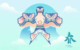 风筝节春天封面插画春天素材纸鸢