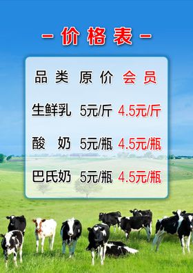 生鲜奶类价格表优惠信息