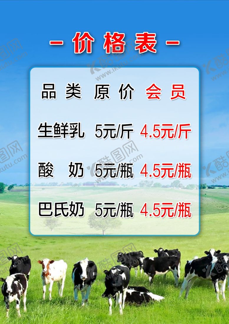 编号：89093406042025029351【酷图网】源文件下载-生鲜奶类价格表优惠信息