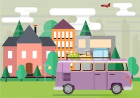 小镇上的紫色餐车