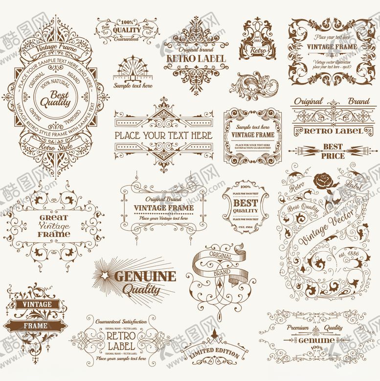 编号：23491104041251279112【酷图网】源文件下载-复古装饰性边框标签集合
