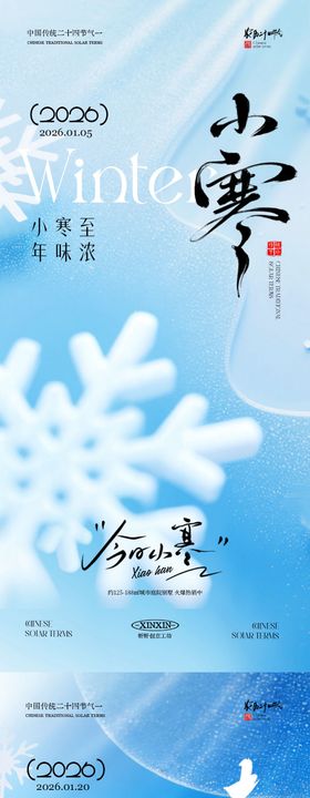 地产小寒大寒节气雪花系列海报
