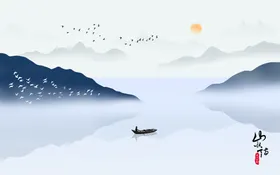 山水画中堂风景PSD