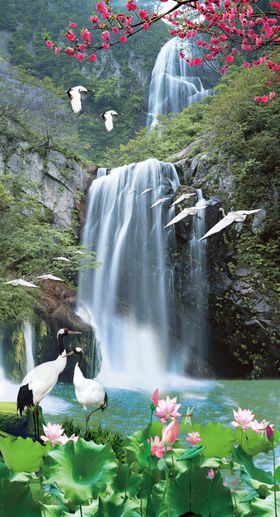 北欧山水流水生财玄关装饰画