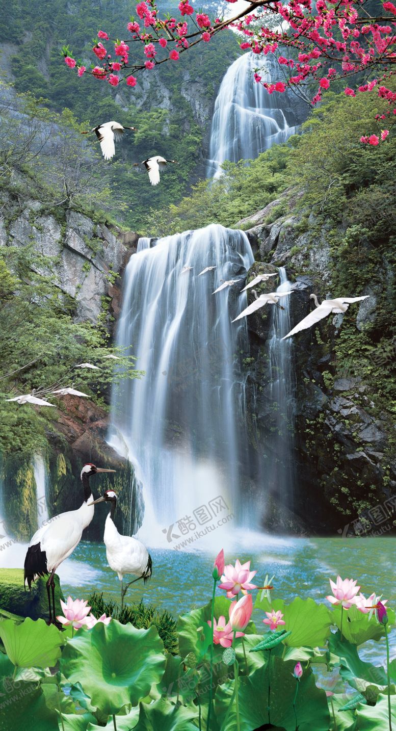 编号：18793810120028386197【酷图网】源文件下载-流水生财山水玄关背景