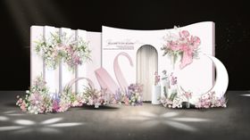 粉色背景婚礼源文件中式婚礼订婚宴效果图