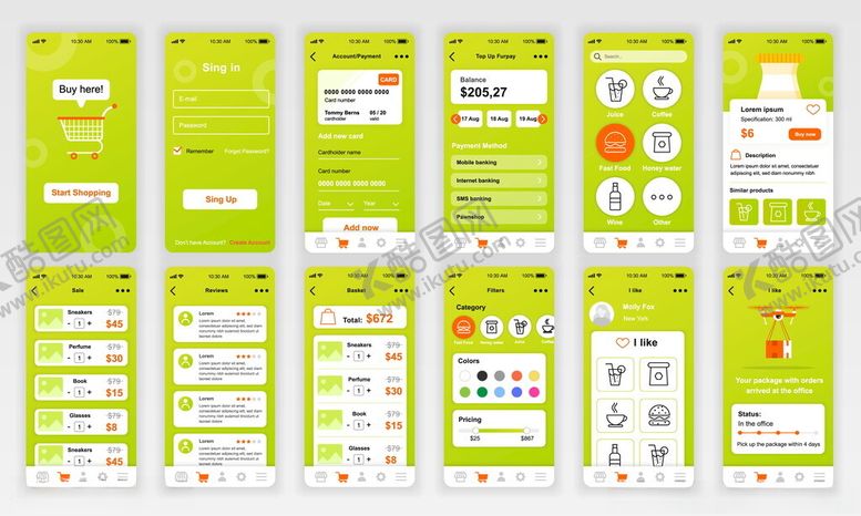 编号：72922609200518365410【酷图网】源文件下载-绿色清新手机界面设计