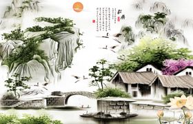 江南山水画插画