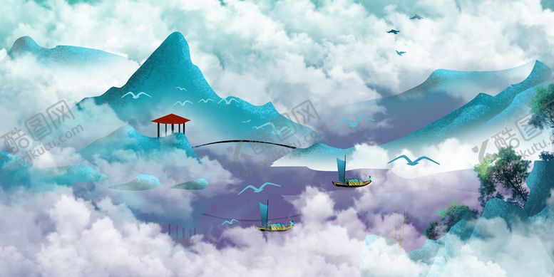 编号：06748509261210475462【酷图网】源文件下载- 新中式 装饰水墨山水画