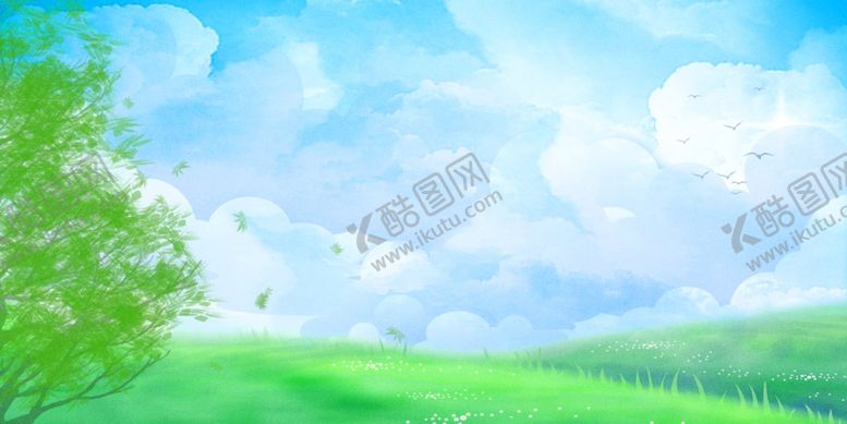 编号：14100710102255417731【酷图网】源文件下载-蓝色天空白云树叶清新背景素材