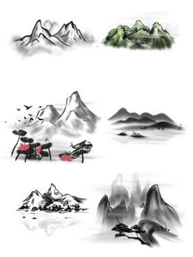 水墨素材毛笔画素材墨迹素材